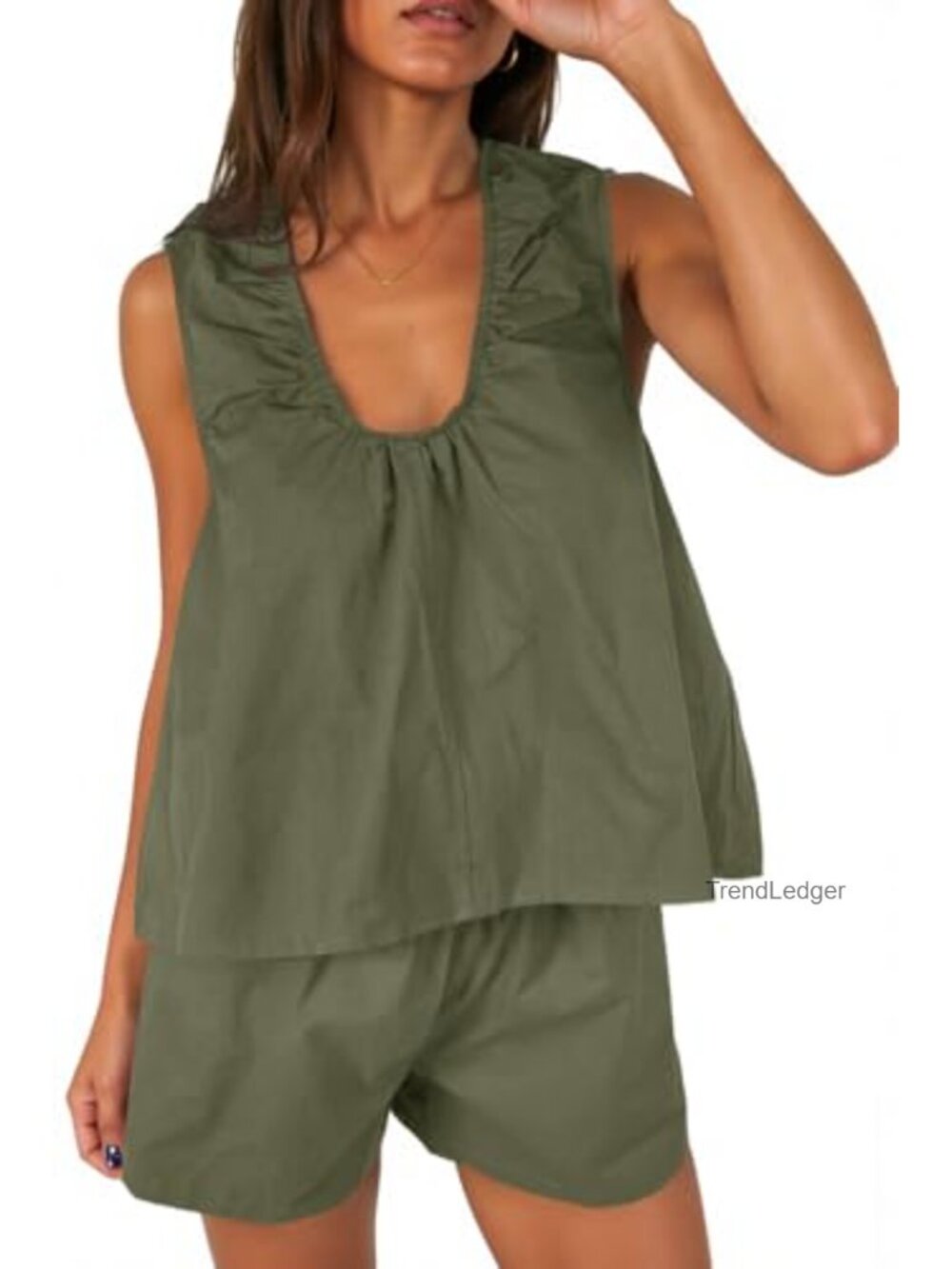 Womens 2 Piece Shorts Set Sleeveless Babydoll Top Lounge Vacation Outfit